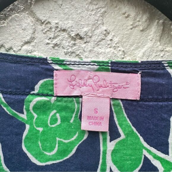 LILLY PULITZER Tunic Top Womens Size Small Popover Floral Cotton Blue Green - Picture 4 of 8